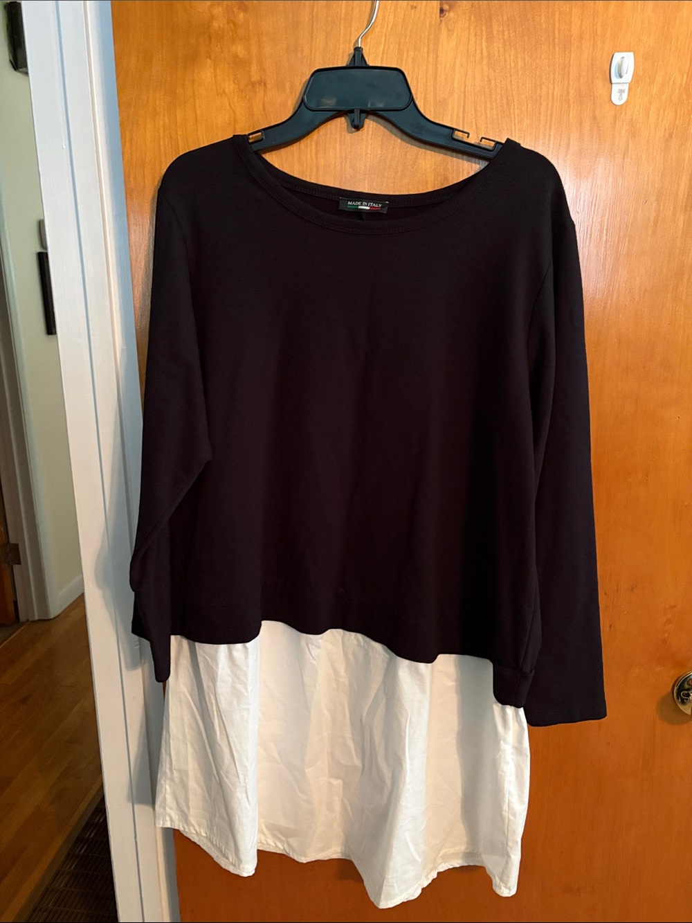 Layered Black and White Long-Sleeve Women's Dress// Made in Italy